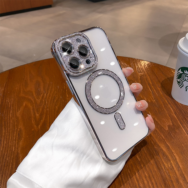 Lente de diamante flash simple y transparente para iphone15 magnético 16ProMax Apple 14 funda para teléfono móvil 13 hombres y mujeres 16