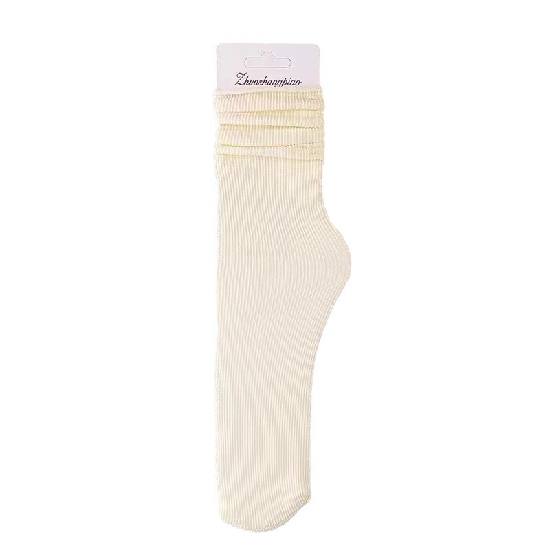 Socks Women's Spring and Summer Breathable Sweat-Absorbing Velvet Ice Ice Socks Japanese Style Simple Soft Waxy Mid-Tube Stacked Socks Bone-Free Socks