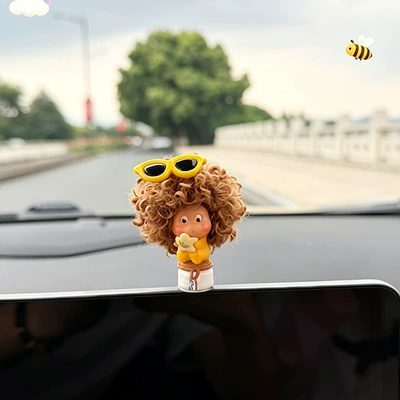 Decoration Cute Female Influencer, Car ornaments - afro-wig-wishing-bottle-includes-adhesive-stickers