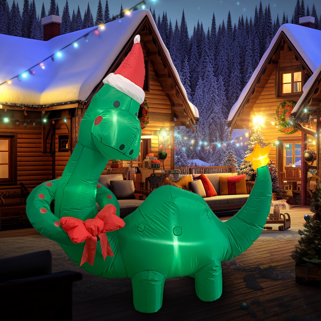 Amazon popular de Navidad inflable centro comercial grandes adornos decorativos vestido de Navidad sombrero de Navidad dinosaurio adornos inflables