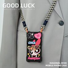 小女警花花适用苹果15promax手机壳斜跨14挂绳网红iPhone13可背16