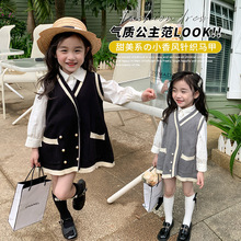 2023春秋女童韩版中小童儿童学院风背心春季针织马甲外穿毛线坎肩