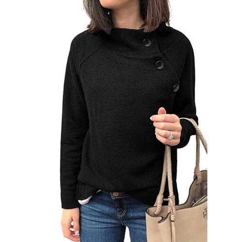 3-Color Bestselling Fashion Round Neck Button-down Long-sleeved Women's Top Sweatshirt