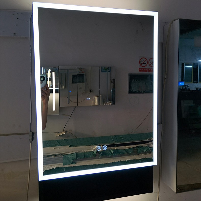 简约现代挂墙式不锈钢带led灯浴室镜柜家用卫生间智能防雾镜面柜