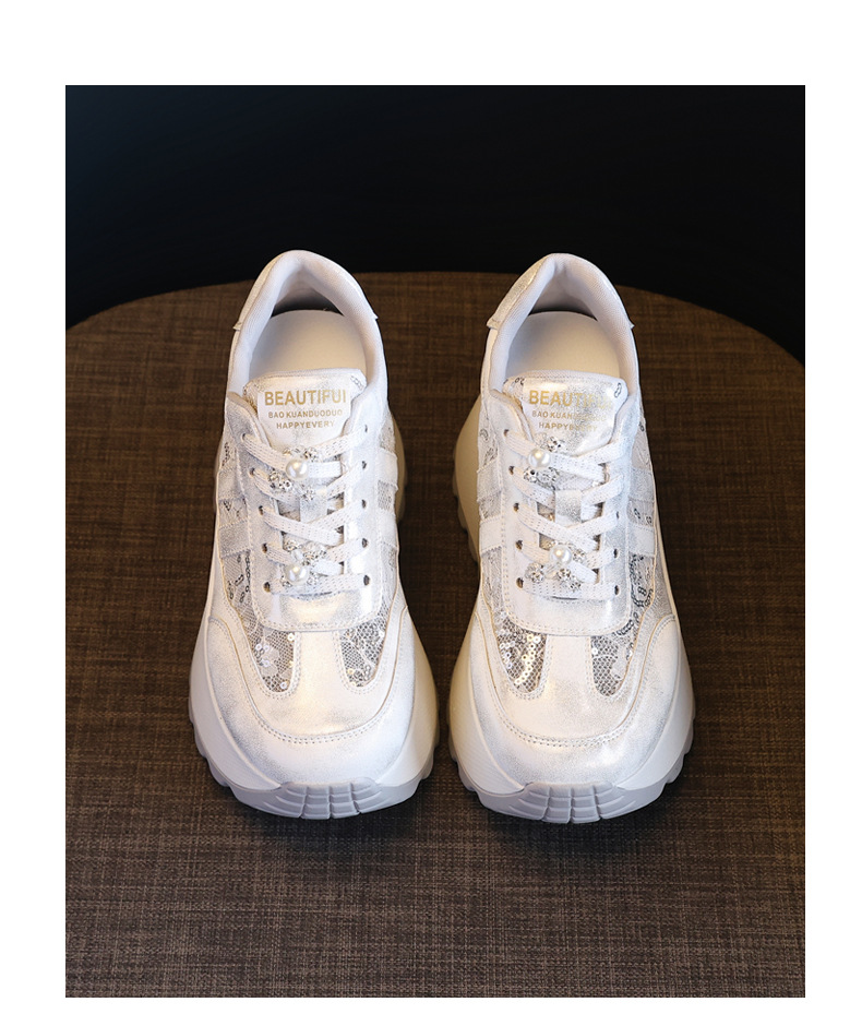 Giày sneaker nữ chunky đế dày lưới thoáng khí tăng chiều cao phong cách cổ điển — màu be chi tiết 19