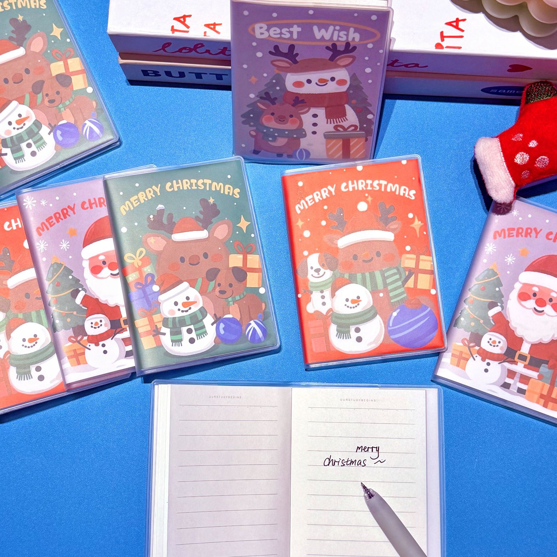 Cuaderno de goma de Navidad para estudiantes de primaria y secundaria regalos pequeños A7 cuaderno creativo para niños actividades de Navidad premios