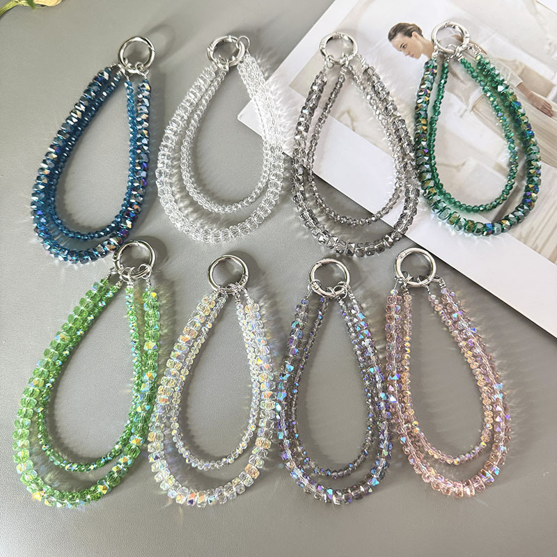 Double-layer Wheel Crystal Mobile Phone Chain Advanced Sense Wrist Anti-lost Mobile Phone Lanyard DIY Beaded Bag Hanging Accessories