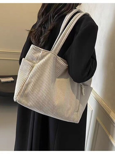 Women's Corduroy Bag Large Capacity New Autumn/Winter Casual Single Shoulder Shopping Bag with a Sense of Luxury Commuter Tote Bag
