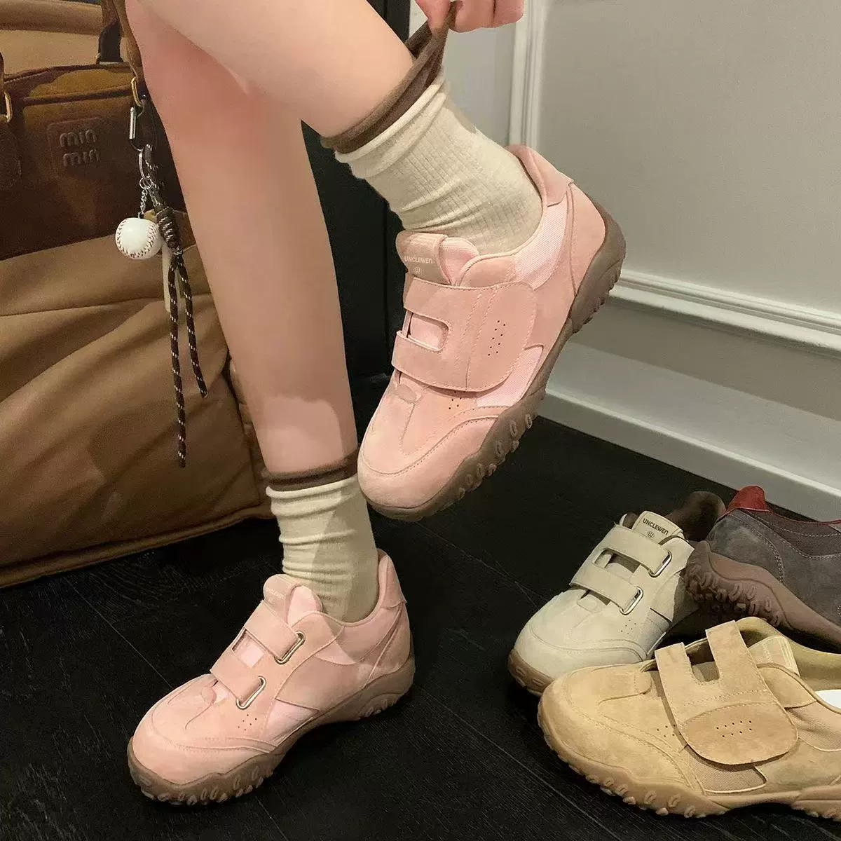 Женские туфли Forrest Gump на липучке, осень-зима 2025, новая спортивная и повседневная обувь на мягкой подошве, универсальные моральные тренировочные туфли на толстой подошве