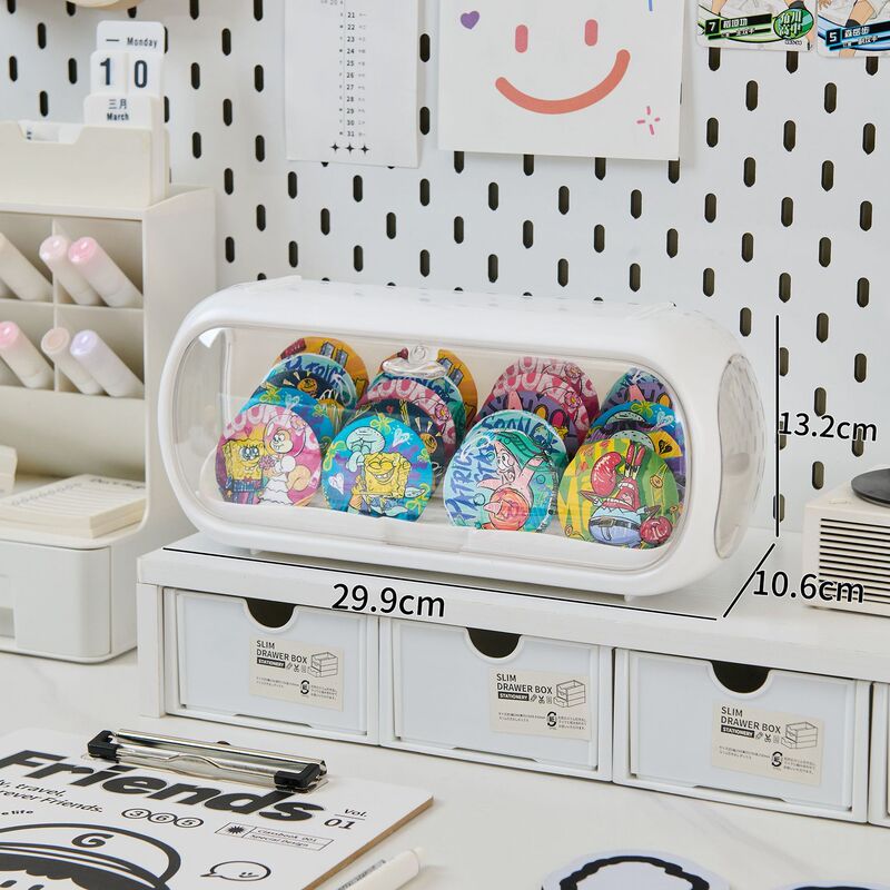 デスクトップ透明バーオーガナイザー、周辺バッジディスプレイボックス、厚みのある大容量プラスチック防塵整理ボックス|undefined