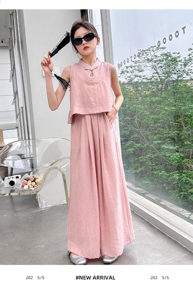 Mädchen Sommer Set Im Chinesischen Stil Weste Und Weite Hose_voghion.com