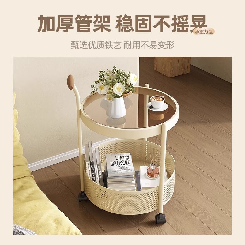 复古中古风可移动沙发边几阳台小茶桌床头侧边柜小茶几小推车|undefined