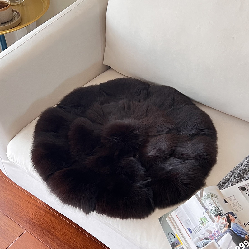 Car Carpet — 简哆哆 Luxury Fox - dark-brown-natural-fox-fur-approx-48cm-diameter-seat-cushion