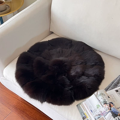Car Carpet — Luxury Fox Fur Carpet Round - dark-brown-natural-fox-fur-approximately-48cm-in-diameter-cushion