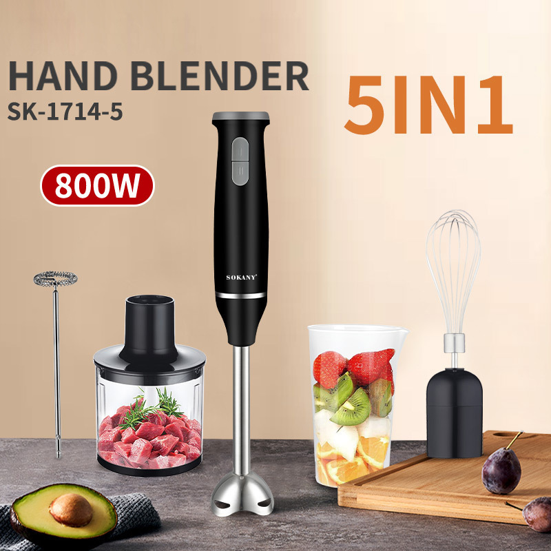 Cross-Border Household Stainless Steel Stirring Rod Five-In-One Meat Mincing, Egg Beating and Milk Foaming Handheld Multi-Functional Food Supplement Machine 800W