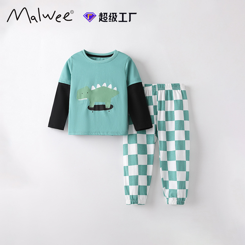 Malwee transfronterizo ropa de hogar para niños otoño y invierno nuevo estilo europeo y americano de niños de media edad cuello redondo camiseta de manga larga para niños