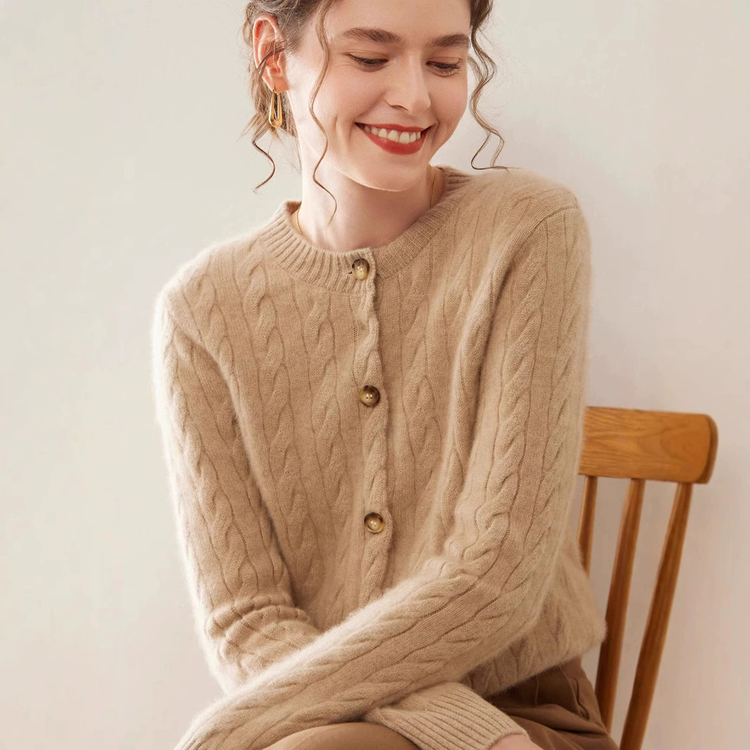 Кардиган из кашемира с витым узором, однотонный, свободного кроя, универсальный, вязаный, в стиле Рэйф, новинка осени-зимы