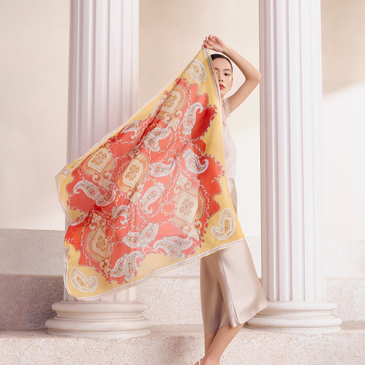 WENSLI/万事利双面印花大方巾-朔光丝绸时尚百搭婚庆现货批发国风
