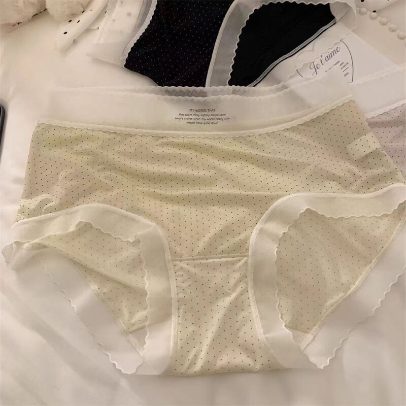 アイスシルク薄いミルクスキン下着女性のミッドウエストシームレス水玉ソフトコットン 10A 女の子のための延長ヒップカバーブリーフ|undefined
