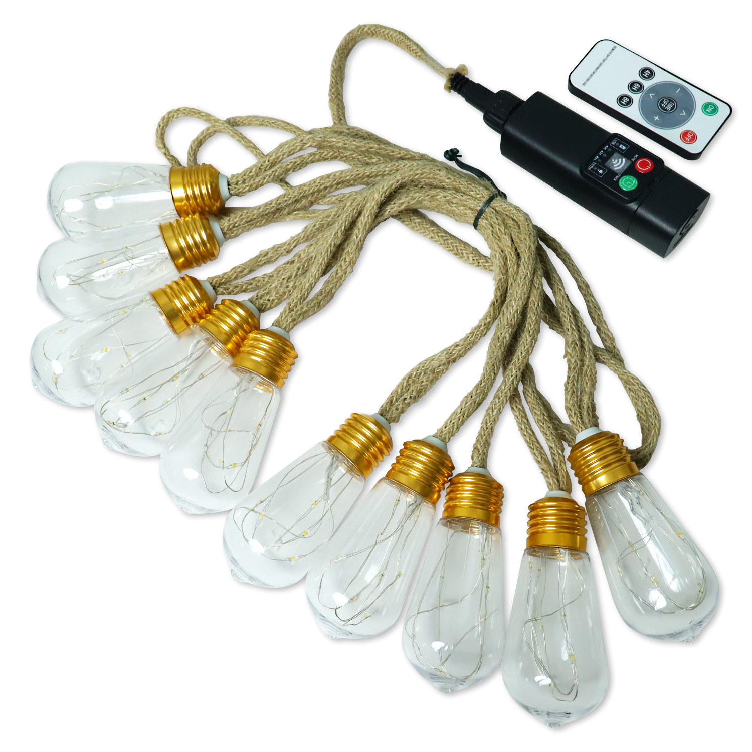 Simulación de bombilla de alambre de cobre cadena de luz al aire libre impermeable cadena de luz de campamento controlador de fuente de alimentación recargable atmósfera decorativa cadena de luz