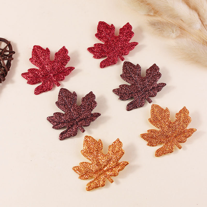 Cross-Border Thanksgiving New Maple Leaf Hairpin Autumn Fine Glitter Hair Accessories Clothing Hat Decoration Children's Side Clip Hair Accessories