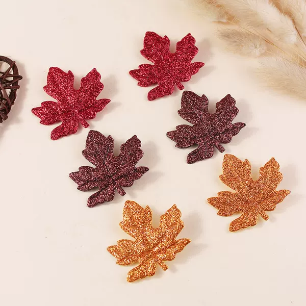 Cross-Border Thanksgiving New Maple Leaf Hairpin Autumn Fine Glitter Hair Accessories Clothing Hat Decoration Children's Side Clip Hair Accessories