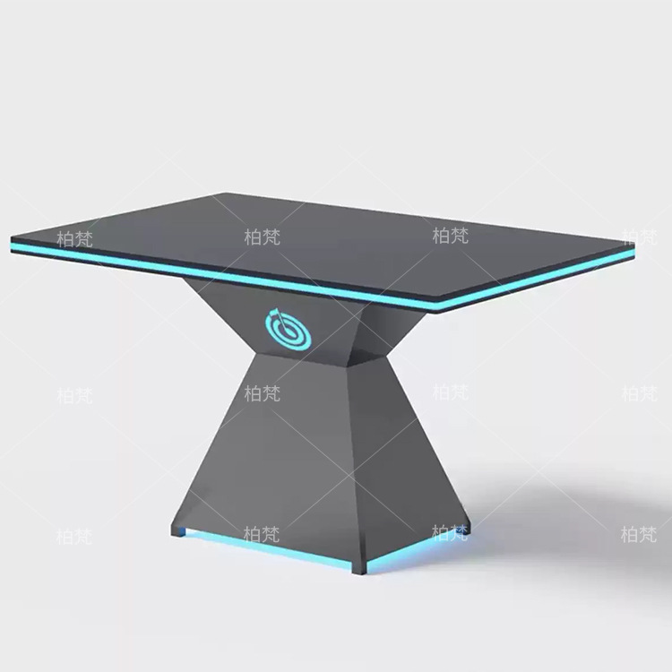 160 * 80 vidrio templado de mesa + cinturón de luz + zócalo de acero