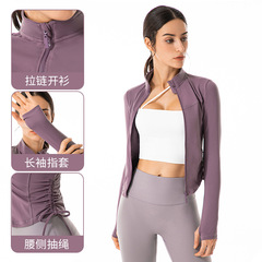 Women's European and American Autumn/Winter Yoga Clothes Long Sleeve Collar Zip Running Exercise Jacket Fitness Clothes Slim Fingerless Cardigan