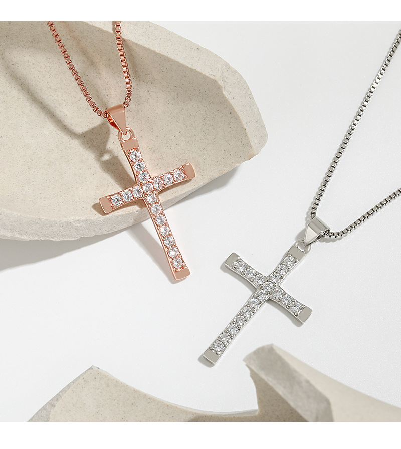 Cross Pattern Women'S Gender Fashion Cross Copper Rhinestones Pendant Necklace