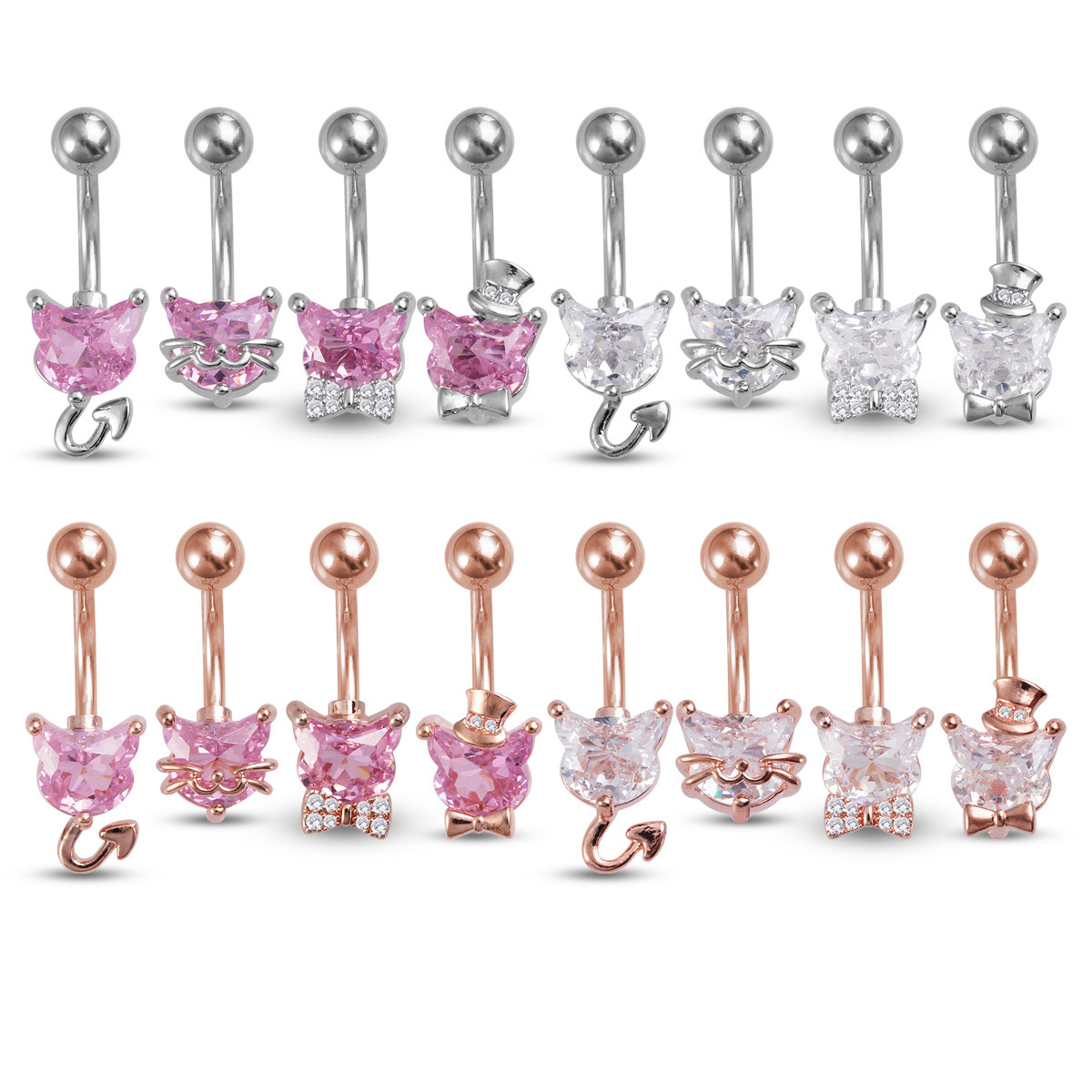 Navel Rings Belly Button Ring Stainless Steel Zircon Cat Devil_voghion.com
