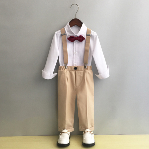 Children's strap pants set for spring and autumn, British style, for young boys and girls, suits for hosts, wedding flower children's dresses