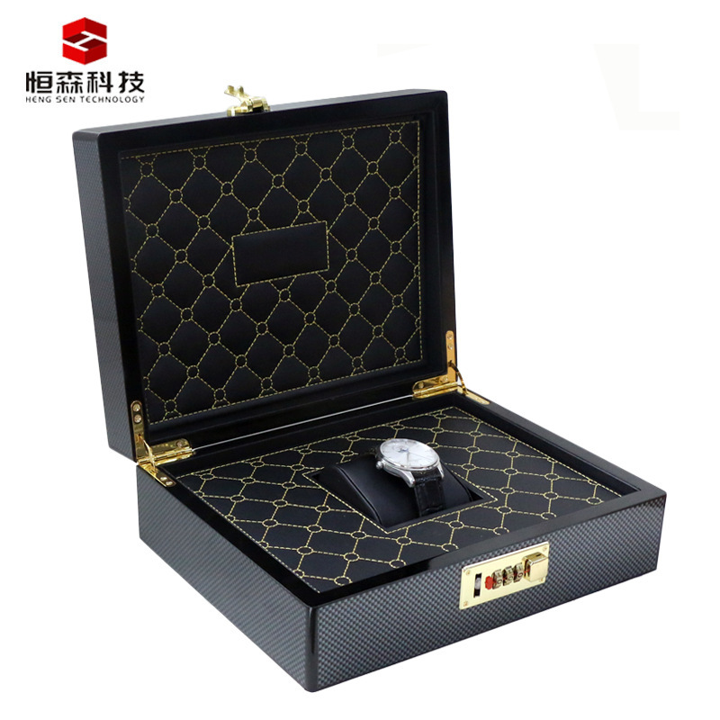 Customized high-grade paint watch box carbon fiber storage box combination lock watch display box gift box direct supply