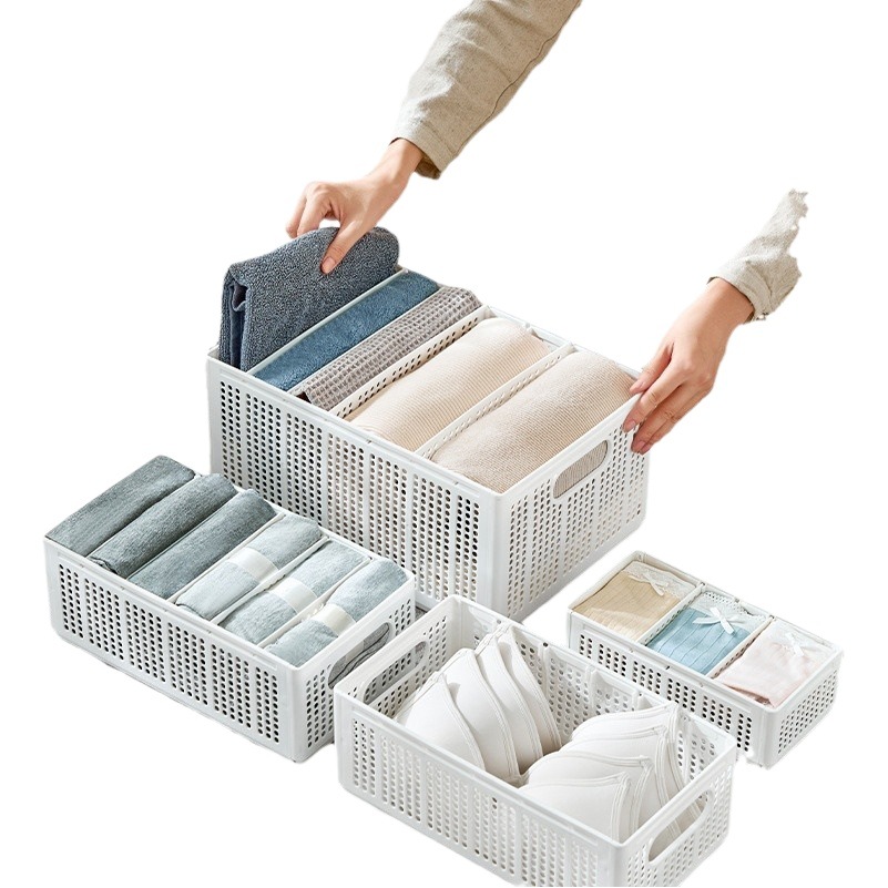 Caja de almacenamiento de jeans plegable caja de almacenamiento multi-rejilla calcetines suéter caja de almacenamiento separada dormitorio armario esencial