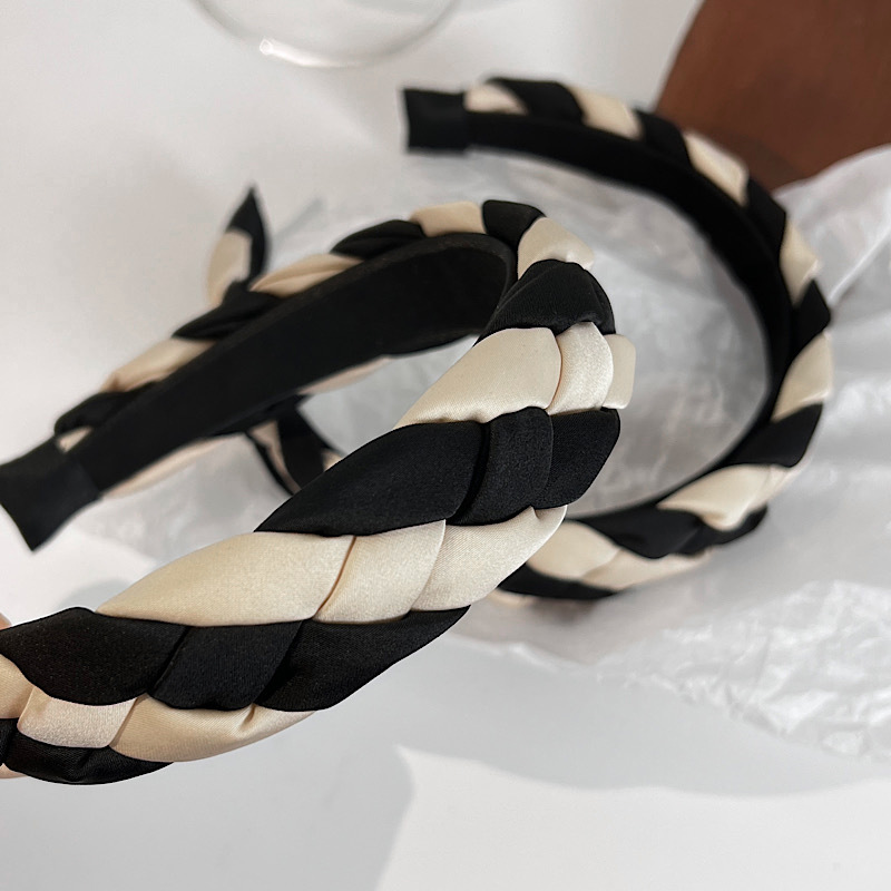 Fashion Black Apricot Contrast Color Braided Soft Hairband display picture 2