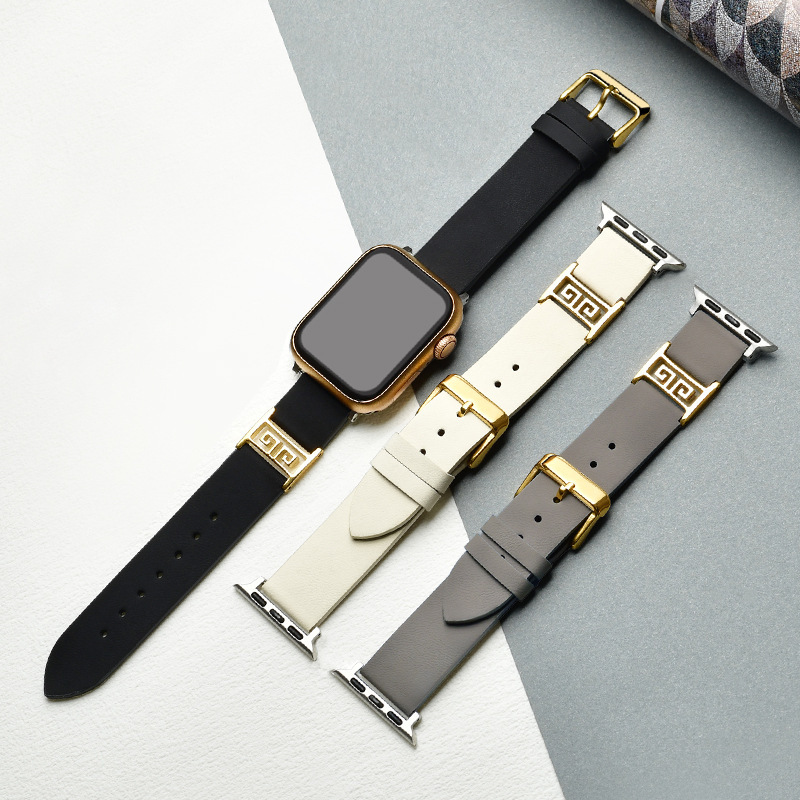 New Product Suitable for Apple Apple Huawei Gt5 Watch Leather Strap 18mm Original Design National Trend Gold Hoop