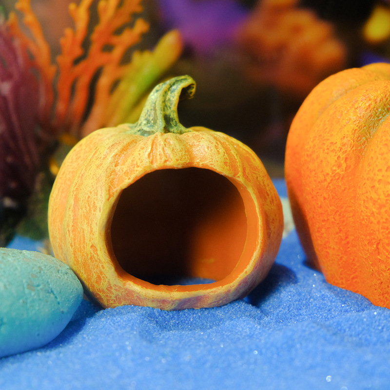Venta caliente pecera acuario decoración de resina escondida decoración de la casa calabaza sumergida paisaje de Halloween olla de reproducción desove