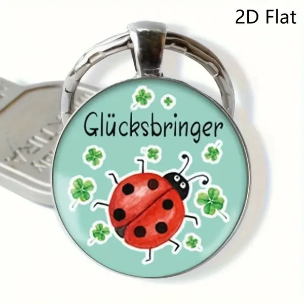 Cross-Border Export Four-Leaf Clover and Red Ladybug Time Gemstone Keychain Handmade Key Ring