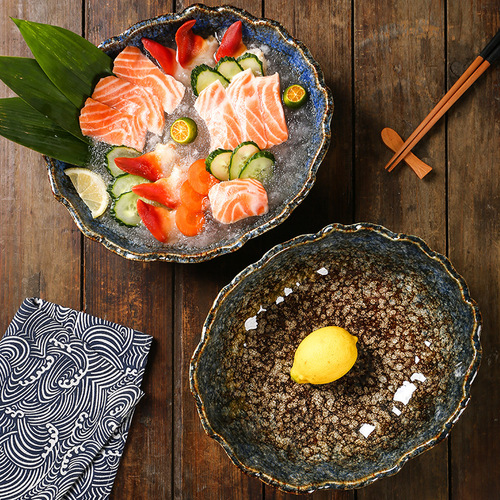 Ceramic dry ice sashimi plate fish special plate salmon plate high-end commercial seafood platter Japanese tableware wholesale