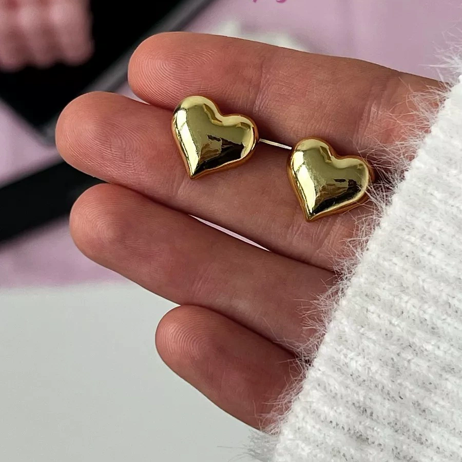 Серебряные штифтовые серьги‑сердца 925 пробы, простые и элегантные, бренд ; цвета золото и сталь