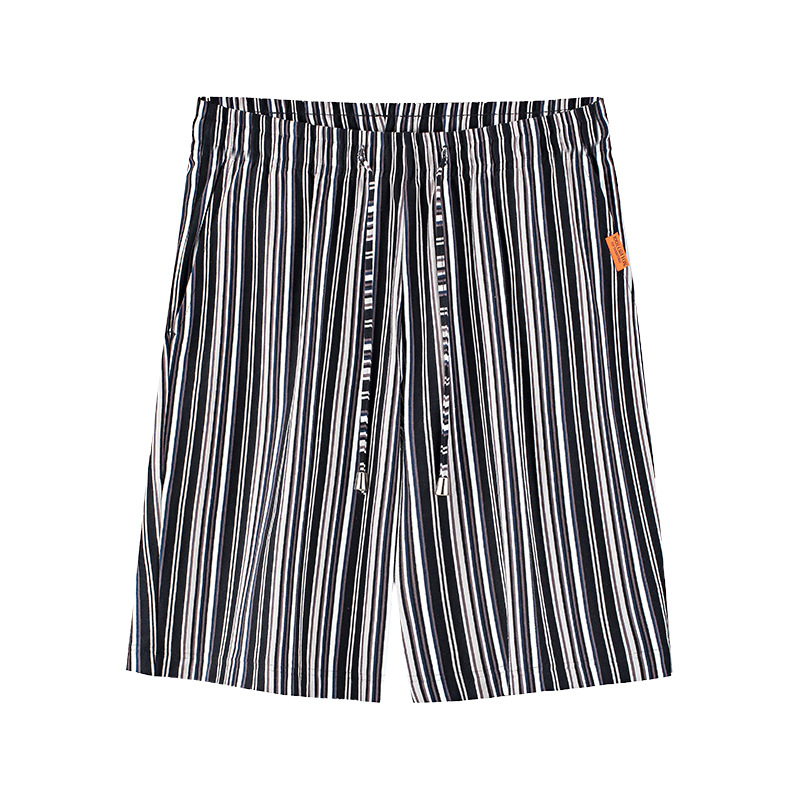 [Hilo doble teñido en hilo] Nuevos pantalones cortos a rayas de algodón para hombres, pantalones casuales, pantalones de pijama sueltos con cordón