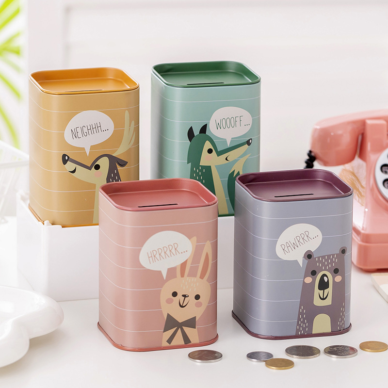 晓梦卡通儿童存钱罐马口铁方形储蓄罐学生奖品创意幼儿园礼物批发|ru