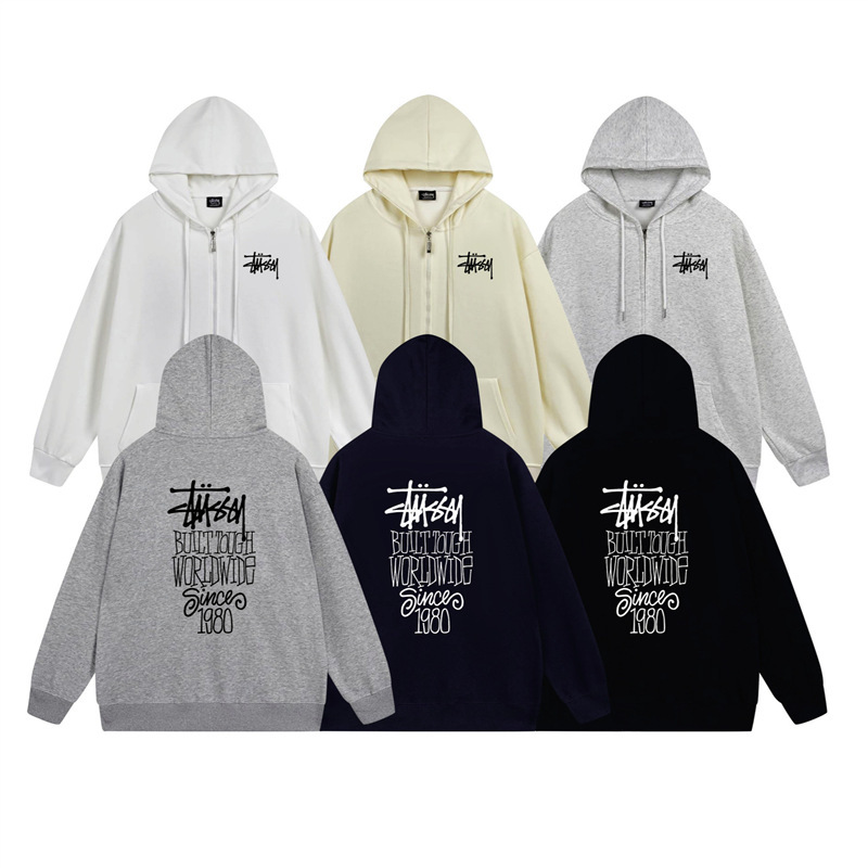 Cross-Border Export Autumn and Winter Zipper Hooded Sweatshirt Stussy Casual Style Black 8 Dice Men's and Women's Hoodie Jacket Simple