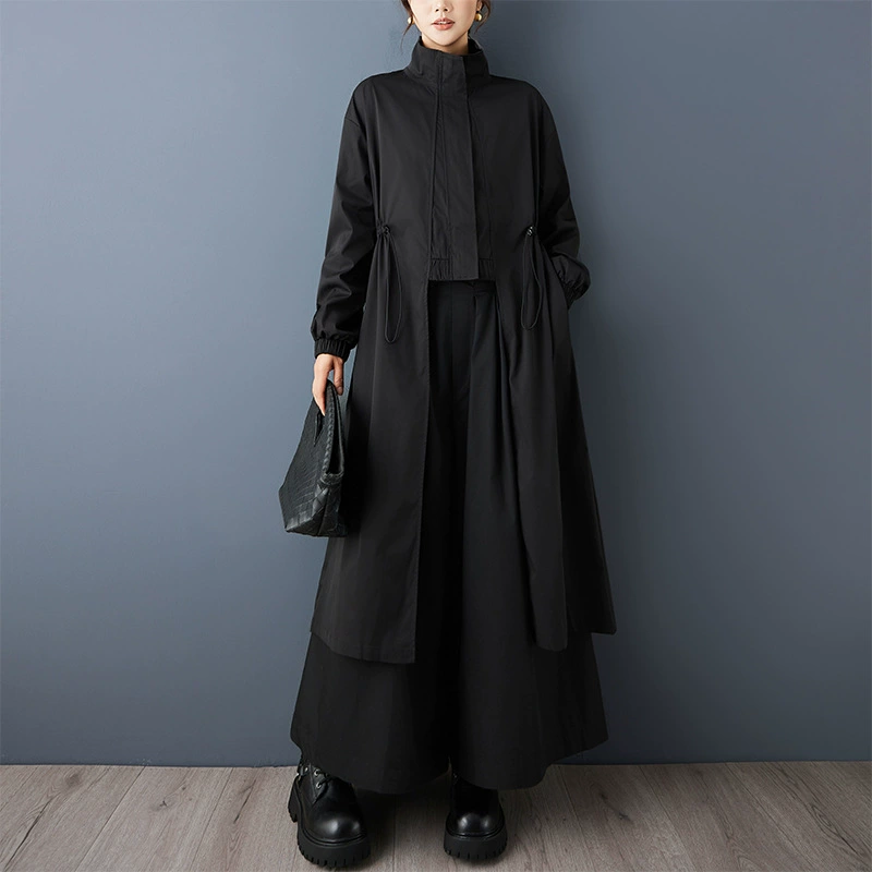 Парадная дизайнерская trench coat с молнией, модная куртка, тренд сезона, оверсайз, шнуровка, облегающий