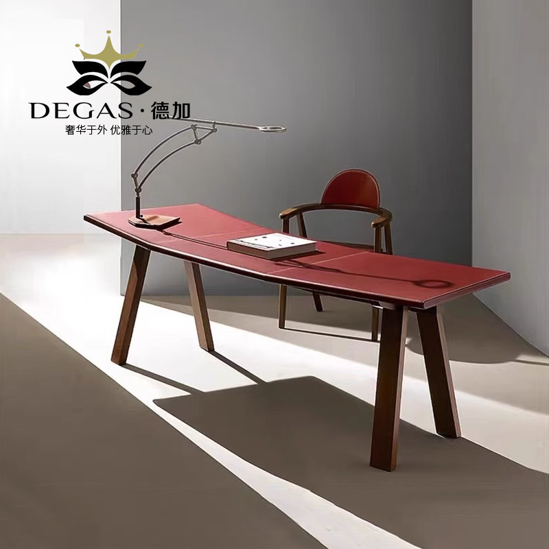 Degas Degas/Saddle Leather Retro Desk Solid Wood Boss Desk Curved Office Desk Italian Normcore Designer Degas Degas/Saddle Leather Retro Desk Solid Wood Boss Desk Curved Office Desk Italian Normcore Designer