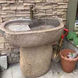天然鹅卵石户外石头洗衣池带搓衣板原石室外庭院子水池石材洗衣槽