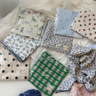 Self-retaining soft square scarf floral polled cotton and linen scarf decorative headscarf literary retro small fresh ins waist flower