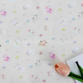 全棉高密双层纱数码直喷印花面料碎花花狸猫家居服睡衣爬服亲子装