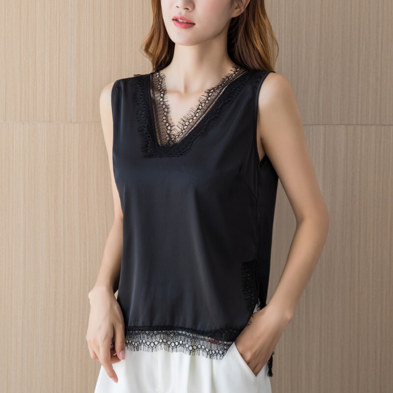 2023 Spring and Summer New Black Lace Top Camisole Women's Summer Slim Sleeveless Vest Manufacturer Dropshipping
