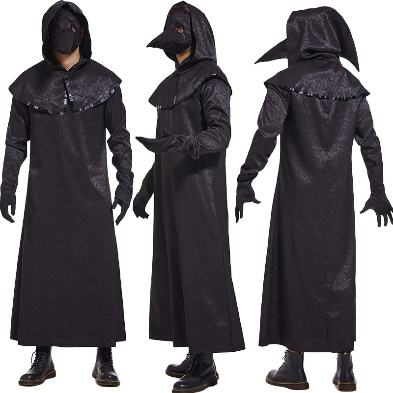 Halloween Medieval Costume Crow Doctor Dark Dungeon Hero Robe Plague Mouth Mask Performance Cos Costume