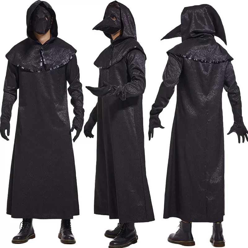 Halloween Medieval Costume Crow Doctor Dark Dungeon Hero Robe Plague Mouth Mask Performance Cos Costume